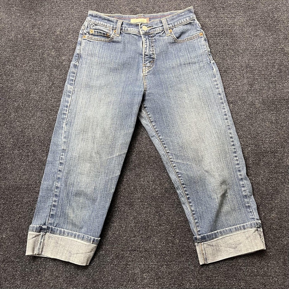 Y2K Levi's Jeans Womens 6P Light Wash Blue Tapered Cuffed Stretch Slim Denim